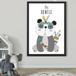 ARTZE Be Gentle Panda Tribal Animal Quote Framed Print SIZE: A2 with Black Frame in Grey - Size: A4 - thumbnail 2