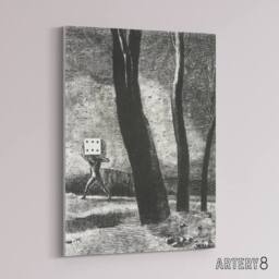 "Artery8 The Gambler Charcoal Painting Redon Vintage Canvas Wall Art in Grey - Size: W12"" x H16""" - thumbnail 2