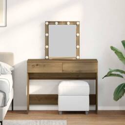 Berkfield Home Dressing Table with Mirror & LEDs Artisan Oak Engineered Wood in Brown - thumbnail 2