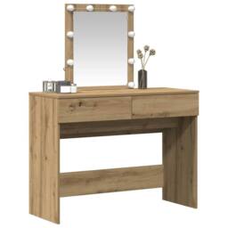 Berkfield Home Dressing Table with Mirror & LEDs Artisan Oak Engineered Wood in Brown - thumbnail 3
