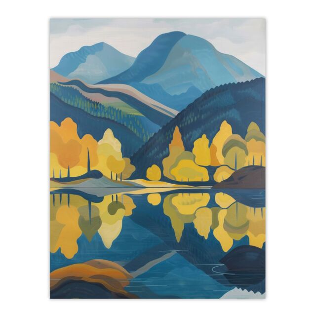 "Artery8 Lake District Cumbria Artwork Summer Hills Forest Wall Art Print in Blue - Size: W24"" x H32""" - image 1