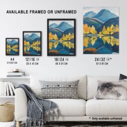 "Artery8 Lake District Cumbria Artwork Summer Hills Forest Wall Art Print in Blue - Size: W24"" x H32""" - thumbnail 3