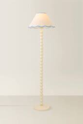 ValueLights Bobbin Colour Trim Linen Shade Cream Bobble Floor Lamp in Baby Blue - thumbnail 3