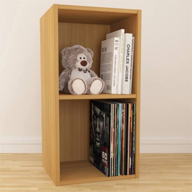"Nordara Large Oak Vinyl LP Storage Cube Rack Display for 12"" Records in Brown" - image 1