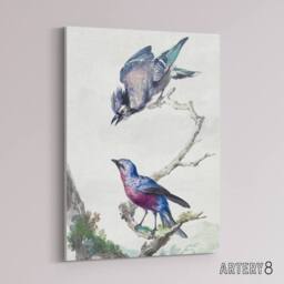 "Artery8 Blue Jay & a Purple Breasted Cotinga Schouman Canvas Wall Art Print in White - Size: W18"" x H24""" - thumbnail 2