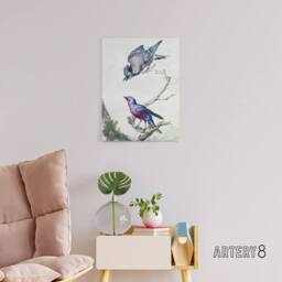 "Artery8 Blue Jay & a Purple Breasted Cotinga Schouman Canvas Wall Art Print in White - Size: W18"" x H24""" - thumbnail 3