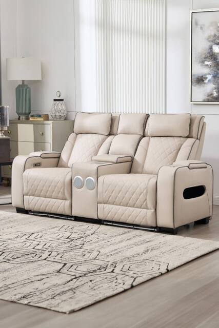 More4Homes Capri Electric Recliner 2 Seater Sofa w Bluetooth speakers & Charging in Beige - image 1