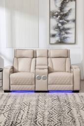 More4Homes Capri Electric Recliner 2 Seater Sofa w Bluetooth speakers & Charging in Beige - thumbnail 8