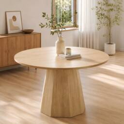 ModernLuxe Round dining table 120x120cm for 4-6 people with wood design in Natural - Size: 120x120 cm