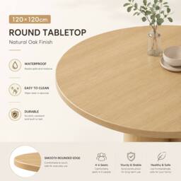 ModernLuxe Round dining table 120x120cm for 4-6 people with wood design in Natural - Size: 120x120 cm - thumbnail 6