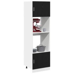 Berkfield Home Microwave Cabinet Black Oak 60x57x207 cm Engineered Wood - Size: 60 x 57 x 207 cm - thumbnail 3