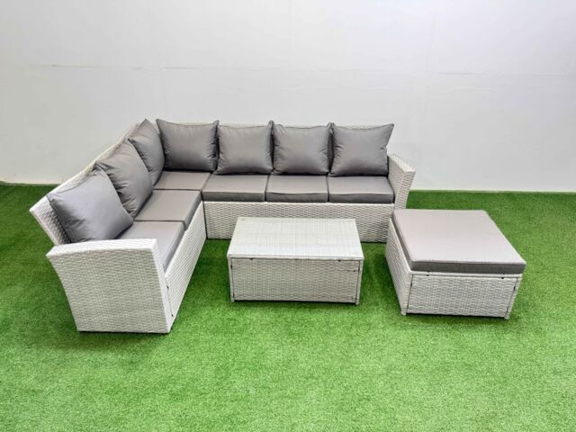 Fimous 7 Seater Garden Outdoor Rattan Furniture Set with Oblong Coffee Table in Light Grey - image 1