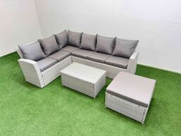 Fimous 7 Seater Garden Outdoor Rattan Furniture Set with Oblong Coffee Table in Light Grey - thumbnail 2