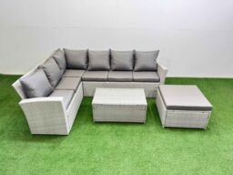 Fimous 7 Seater Garden Outdoor Rattan Furniture Set with Oblong Coffee Table in Light Grey - thumbnail 1