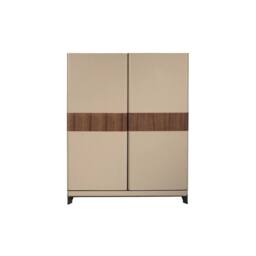 Angel Cerda High Sideboard, Walnut & Mink Faux Leather, Polished Steel Legs in Beige - thumbnail 2