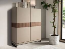 Angel Cerda High Sideboard, Walnut & Mink Faux Leather, Polished Steel Legs in Beige - thumbnail 3