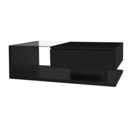 Merax 105cm High-Gloss Coffee Table with Tempered Glass & LED Lights in Black - thumbnail 6