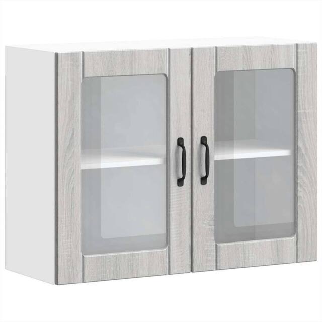 Berkfield Home Kitchen Wall Cabinet with Glass Door Lucca Grey Sonoma Engineered Wood - image 1