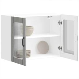 Berkfield Home Kitchen Wall Cabinet with Glass Door Lucca Grey Sonoma Engineered Wood - thumbnail 2
