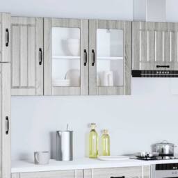 Berkfield Home Kitchen Wall Cabinet with Glass Door Lucca Grey Sonoma Engineered Wood - thumbnail 4