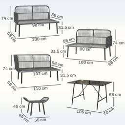 OUTSUNNY Sectional Outdoor Furniture with Glass Top Table, Orange - Size: 240 - thumbnail 3