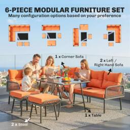 OUTSUNNY Sectional Outdoor Furniture with Glass Top Table, Orange - Size: 240 - thumbnail 4