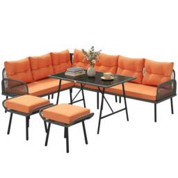 OUTSUNNY Sectional Outdoor Furniture with Glass Top Table, Orange - Size: 240 - thumbnail 2