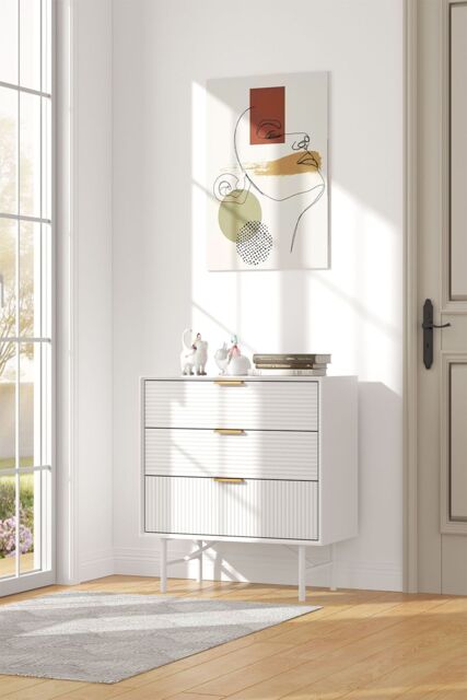 Living and Home 3-Tier Bedroom Striped Storage Cabinet in White - image 1
