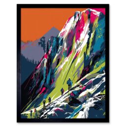 "Artery8 Wall Art Print Hikers on Helvellyn Mountain Ridge Landscape Art Framed in Black - Size: W12"" x H16""" - thumbnail 1