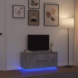 Berkfield Home TV Cabinet with LED Lights Concrete Grey 100x41x50 cm - Size: 100 x 41 x 50 cm - thumbnail 2