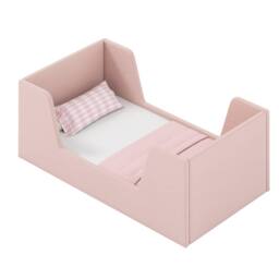 Costway Toddler Bed Frame Upholstered Kid Floor Bed w/Safety Rails & Headboard in Pink - thumbnail 1
