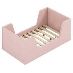 Costway Toddler Bed Frame Upholstered Kid Floor Bed w/Safety Rails & Headboard in Pink - thumbnail 3