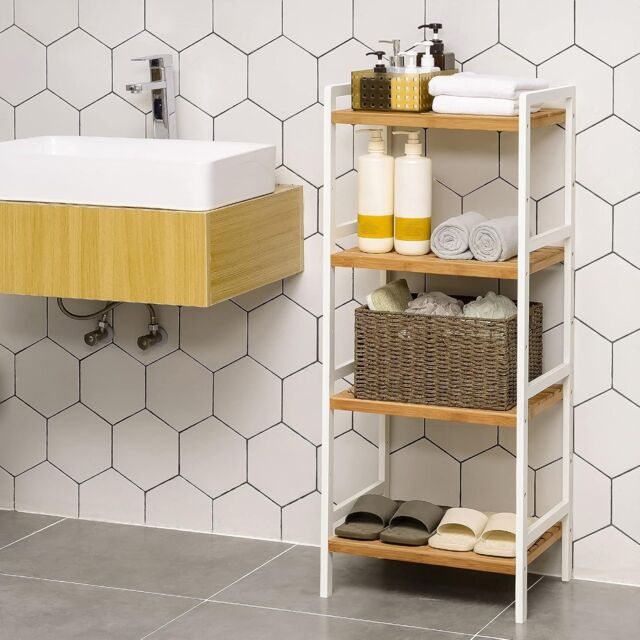 SONGMICS 4 Tier Bamboo Storage Rack for Bathroom Kitchen or Bedroom in White - image 1