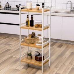 SONGMICS 4 Tier Bamboo Storage Rack for Bathroom Kitchen or Bedroom in White - thumbnail 4