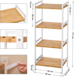 SONGMICS 4 Tier Bamboo Storage Rack for Bathroom Kitchen or Bedroom in White - thumbnail 3