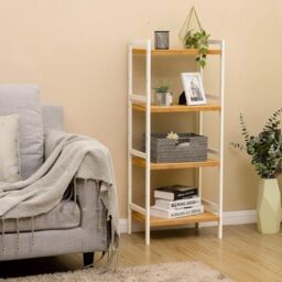 SONGMICS 4 Tier Bamboo Storage Rack for Bathroom Kitchen or Bedroom in White - thumbnail 2