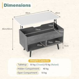 Costway Lift Top Coffee Table Modern Accent Table w/ Shelves Hidden Storage in Grey - thumbnail 6