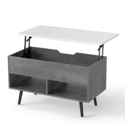 Costway Lift Top Coffee Table Modern Accent Table w/ Shelves Hidden Storage in Grey - thumbnail 5