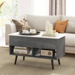 Costway Lift Top Coffee Table Modern Accent Table w/ Shelves Hidden Storage in Grey - thumbnail 7
