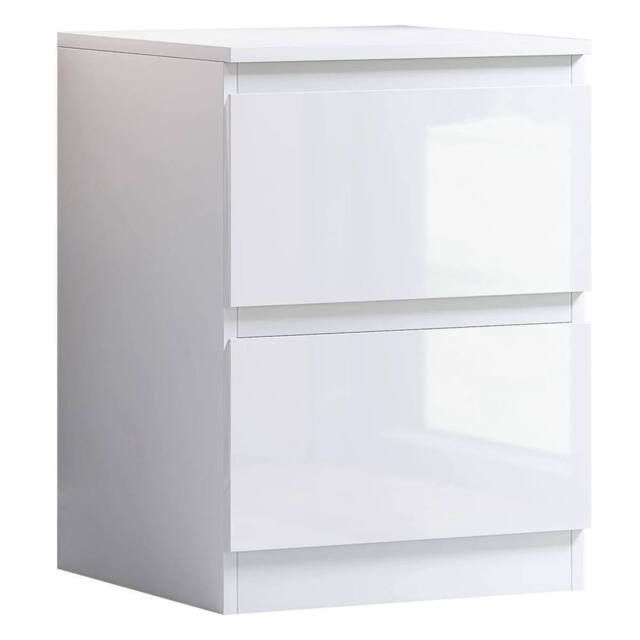 VOGREX White Gloss Handleless 2 Drawer Nightstand - image 1