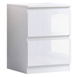 VOGREX White Gloss Handleless 2 Drawer Nightstand