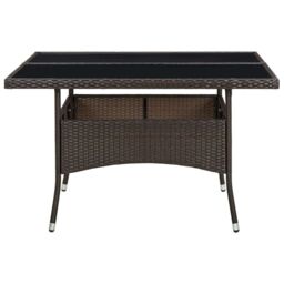 Berkfield Home Outdoor Dining Table Brown Poly Rattan & Glass - thumbnail 2