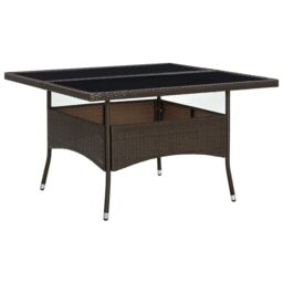Berkfield Home Outdoor Dining Table Brown Poly Rattan & Glass - thumbnail 1