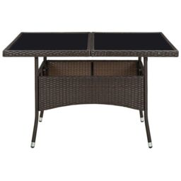 Berkfield Home Outdoor Dining Table Brown Poly Rattan & Glass - thumbnail 3