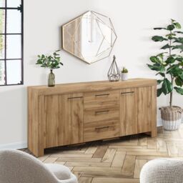 Birlea Oak Sideboard New 3 Drawer 2 Door Compton Storage Cabinet in Brown - thumbnail 1