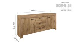 Birlea Oak Sideboard New 3 Drawer 2 Door Compton Storage Cabinet in Brown - thumbnail 6