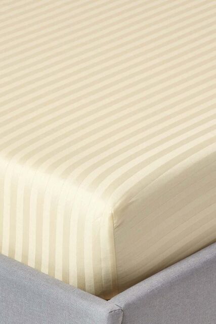 Homescapes Egyptian Cotton Satin Stripe Fitted Sheet 12 inch 330 Thread Count in Yellow - Size: Single Fitted - image 1
