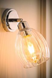 ValueLights Cheltenham Ribbed Glass Dome Adjustable Spotlight Wall Light in Metallic Silver - thumbnail 2