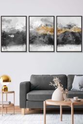 ARTZE Abstract Grey & Yellow Mountains Framed Wall Art - Large in Black - Size: W53 cm x H73 cm x D20mm - thumbnail 1