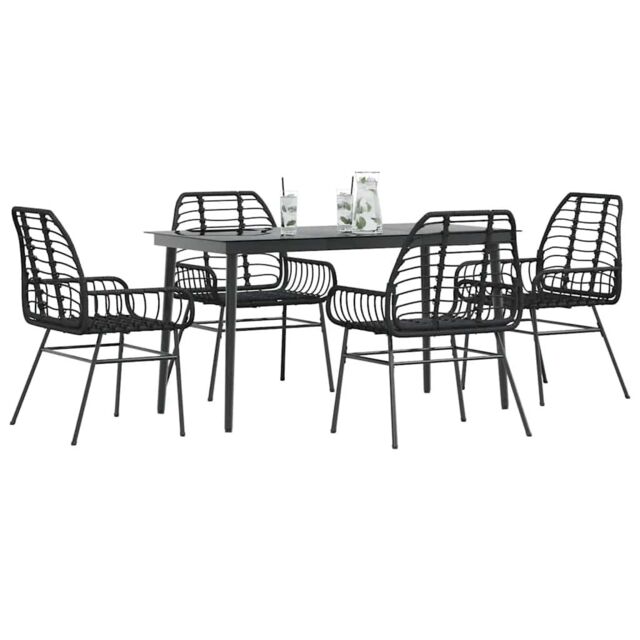 Berkfield Home 5 Piece Garden Dining Set Black Poly Rattan Glass - image 1